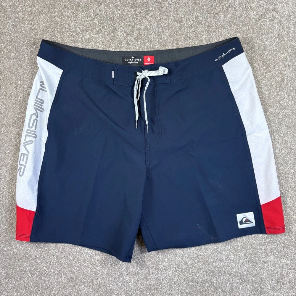 Quiksilver Highline Diamond Deluxe Board Shorts Mens 36 Navy Blue Red White
